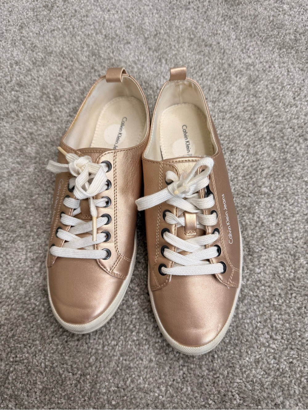 Calvin Klein Jeans Metallic Rose Gold Lace-Up Sneakers